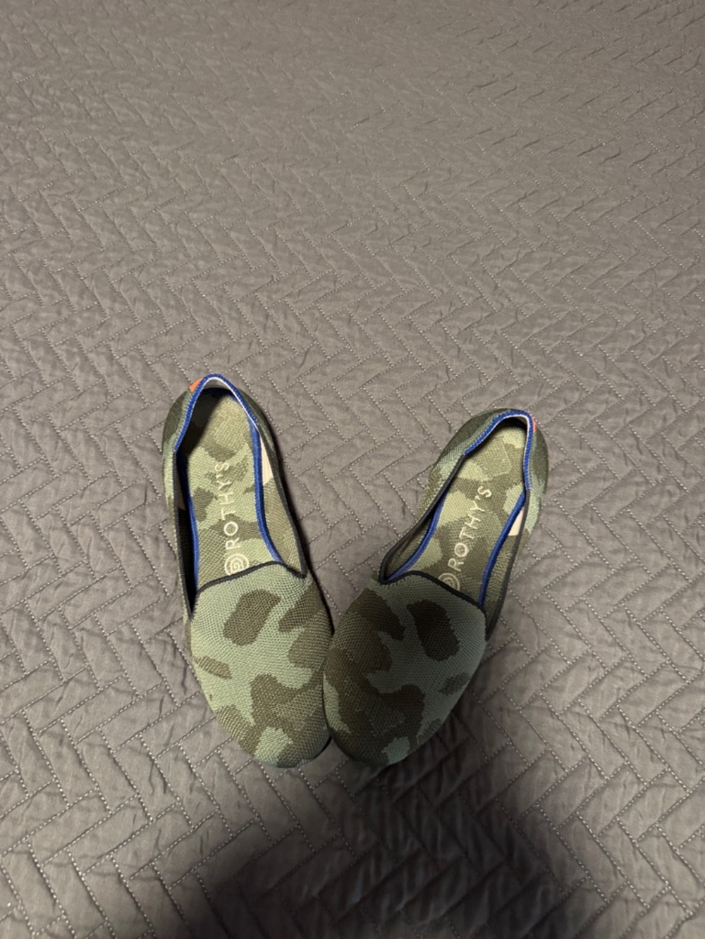 Rothy's Olive Green Camo Knit Slip-On Flats